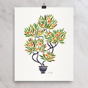 Bonsai Fruit Tree Watercolor Painting Art Print by CatCoq. Museum-quality on thick, archival, matte paper. Asian Asia Bonsai Tree image 5