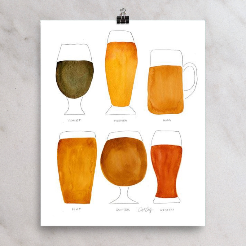 Beer Collection Watercolor Painting Art Print by Catcoq. Etsy