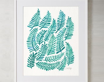 Fronds – Watercolor and Gouache Painting Art Print by CatCoq. Museum-quality on archival paper. Nature • Leaf • Tropical • Pattern • Leaves