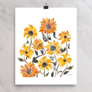 Sunflowers Watercolor Painting Art Print by CatCoq. Museum-quality on thick, archival, matte paper. Sunflower Kansas Midwest Floral image 5