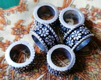 Tiny Flower Silver Tone Dread Bead, 9mm Hole, Dreadlock Beads, The Dread Bead Shop, 8mm width