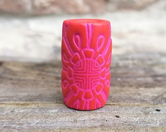 8mm Orange Pink Tribal Flower Dread Bead, Fimo Polymer Clay Dreadlock Beads byThe Dread Bead Shop