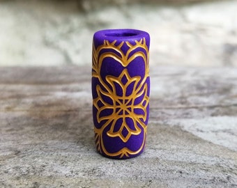 6mm Purple Mandala Flower Dread Bead, Antiqued Gold, Handmade Polymer Clay Dreadlock Beads by The Dread Bead Shop