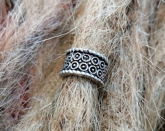 Tiny Circle Motif Silver Tone Dread Bead, 9mm Hole, Dreadlock Beads, The Dread Bead Shop, 8mm width