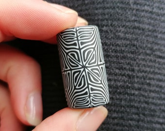 8mm Fimo Monochrome Dread Bead, Black and White, Millefiori Kaleidoscope