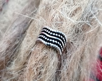 Metal Wavy Silver Tone Dotted Dread Bead, 9mm Hole, Dreadlock Beads, The Dread Bead Shop, 8mm width