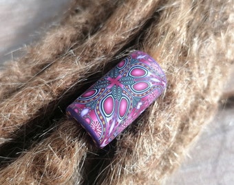 8mm Fimo Intricate Art Dread Bead Purple Pink Millefiori Kaleidoscope