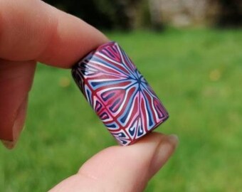 8mm Pink Blue Intricate Fimo Dread Bead, Polymer Clay Dreadlock Bead