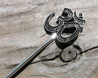 Aum Hair Pin Silver Tone Metal