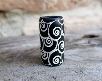 8mm Spiral Dread Bead Black and White Dreadlock Bead Handmade Polymer Clay Beads for Dreads by The Dread Bead Shop