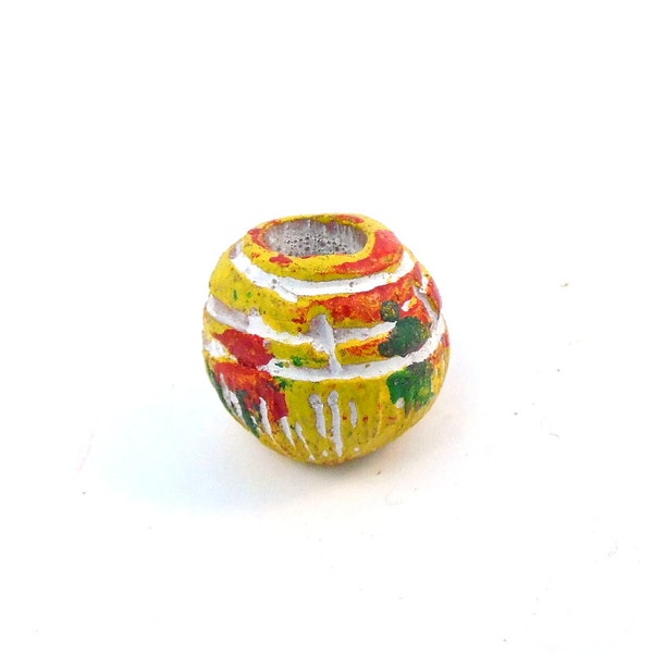 Ceramic Dread Bead Round Hand Painted Rasta Yellow Red Green 7mm Hole