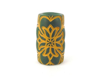 6mm Forest Green Dread Bead, Antiqued Gold, Mandala Flower, Handmade Polymer Clay Dreadlock Beads by The Dread Bead Shop