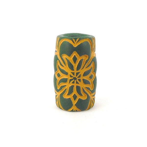 6mm Forest Green Dread Bead, Antiqued Gold, Mandala Flower, Handmade Polymer Clay Dreadlock Beads by The Dread Bead Shop