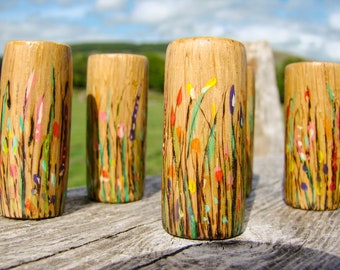 Wild Flower Wooden Dread Bead, Hand Painted, 40mm, Handcrafted, Pyrography, 8mm hole
