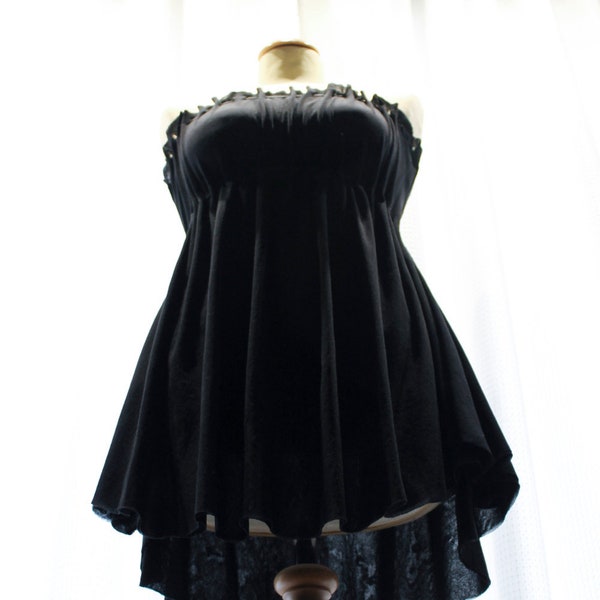 Robe noire courte soirée été taille empire résille froncée élastique taille M