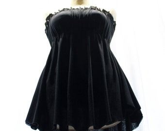 Robe noire courte soirée été taille empire résille froncée élastique taille M