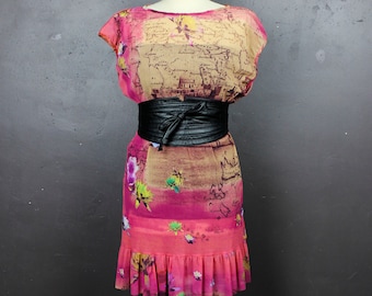 Robe été robe courte robe légère robe à fleurs résille multicolore tons rose sable imprimé graphique voyage bas à volants T.M