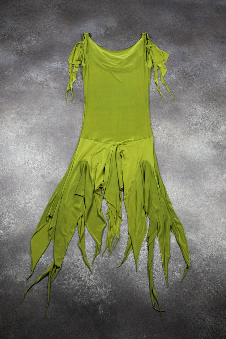 Green women evening dress knee-length pistachio green jersey cowl neck shoulders bare cascade of ruffles embroidered white rose rhinestone fuchsia TM