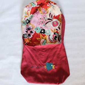Large raspberry cotton embroidered bird manga teal lining bathmat printed canvas shoulder bag handbag image 4