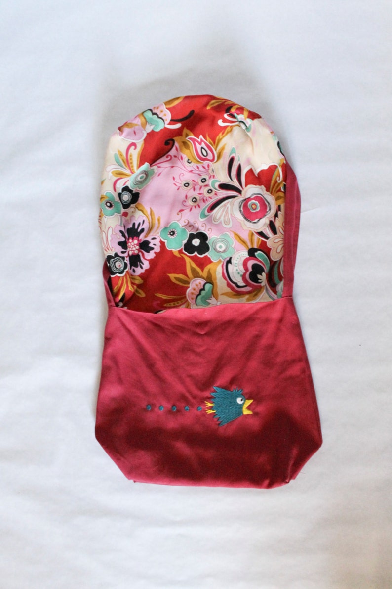 Large raspberry cotton embroidered bird manga teal lining bathmat printed canvas shoulder bag handbag image 4