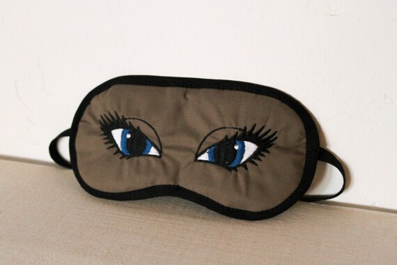Sleep Mask Mask of Icy Brown Cotton Night Embroidered Blue DOE