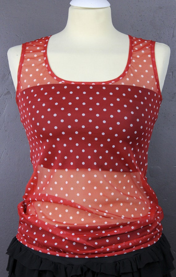 red polka dot tank top