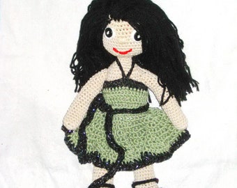 Modèle de crochet de poupée fait à la main, poupée Amigurumi en robe vert olive, modèle de poupée au crochet PDF, cadeau pour crocheter, cadeau pour les filles, 14 pouces