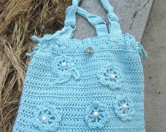 Modèle de crochet PDF de sac à main floral turquoise, tutoriel de sac à main d'été, modèle de crochet facile, modèle PDF de sac d'été au crochet
