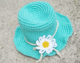 Modèle de crochet de chapeau d'été turquoise en 4 tailles, chapeau de filles avec motif de fleurs, chapeau de bébé au crochet modèle PDF rapide et facile