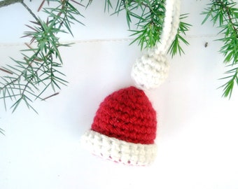 Mini Santa Claus hat crochet pattern, Christmas tree ornament tutorial, Very easy crochet pattern, Holiday decor PDF download