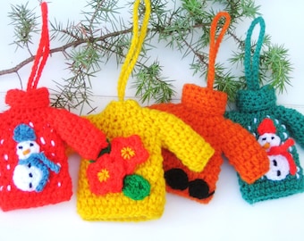 Ornements d'arbre au crochet chandail de Noël moche 3 modèles PDF, motif de crochet de décoration de Noël petit chandail, ensemble d'ornements de Noël