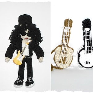 Patrón crochet muñeco amigurumi, Crochet Dos patrones PDF, Muñeco amigurumi patrón guitarra GRATIS, Patrón muñeco estrella de rock imagen 1