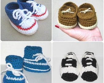 Chaussons bébé garçon 4 ensemble de motifs au crochet, chaussures bébé garçon au crochet, modèle PDF chaussures nouveau-né, modèle au crochet facile pour les débutants