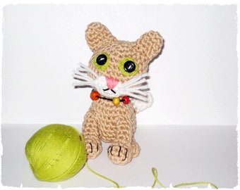 Patron amigurumi au crochet pour chat, Patron PDF jouet animal, Tutoriel chaton crème avec collier, Patron au crochet Kitty amigurumi, Patron Meow