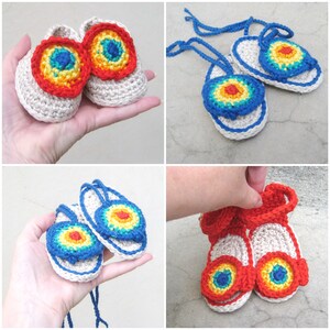 Crochet baby rainbow shoes 3 PDF pattern, Easy crochet pattern for baby booties, Baby flip flops crochet pattern for beginners, Baby sandals image 1