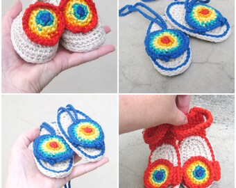 Zapatitos arcoíris de bebé a crochet 3 Patrón PDF, Patrón de crochet fácil para patucos de bebé, Patrón de chanclas de bebé a crochet para principiantes, Sandalias de bebé