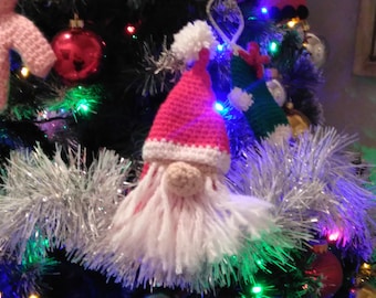 Patrón de crochet de adorno de árbol de Navidad de gnomo de Santa, patrón pdf de decoración de árbol de Navidad, decoración de crochet de Papá Noel de Navidad, patrón de gnomo de Navidad