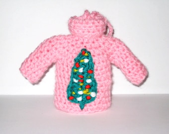 Pink sweater Christmas tree ornament crochet pattern, Tiny sweater PDF pattern, Ugly Christmas sweater crochet tutorial, Christmas tree diy