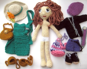 Doll with 2 outfits crochet pattern, Amigurumi doll with clothes PDF pattern, Crochet doll easy crochet pattern, Crochet girl pattern PDF