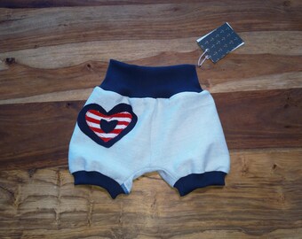 Gerecyclede, korte spijkerbroek/harembroek, meegroeiende broek voor baby's, maat 56/62