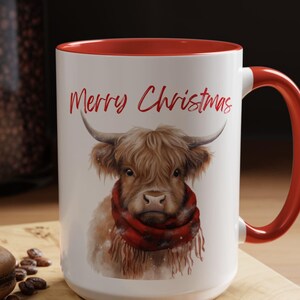 Christmas Coffee Mug, Highland Cow Christmas Mug, Highland Cow Holiday Mug, Cute Highland Cow Mug Holiday Gift, Cute Mug, Gift For Farmer