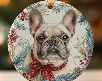 French Bulldog Chinoiserie Ornament, Frenchie Ornament, French Bulldog Gift, Frenchie Lover Owner, French Bulldog Owner, Christmas Ornament