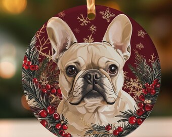 French Bulldog Chinoiserie Christmas Ornament, Frenchie Lover Gift
