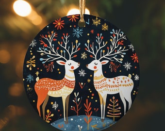 Scandinavian Christmas Ornament, Swedish Folk Art Reindeer Design