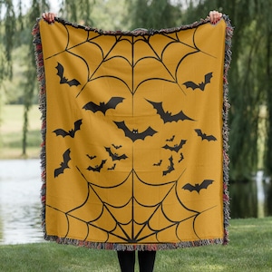 Manta de telaraña de Halloween, manta tejida vintage de temporada espeluznante, tapiz de sofá vintage, manta de regalo decorativa de Halloween