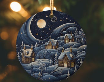 Scandinavian Christmas Ornament: Winter Folk Art Village, Hygge Home Decor