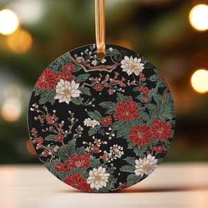 Weihnachtsstern Chinoiserie Ornament, Weihnachten Blumen Ornament Geschenk, Weihnachts-Liebhaber-Feiertagsgeschenk, Erbstück schwarze Weihnachtsverzierung