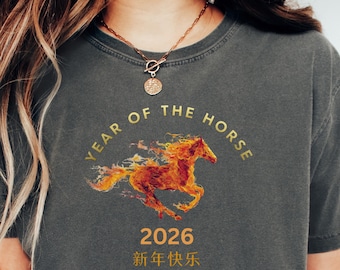 Camiseta del Año del Caballo de Fuego 2026, Año Nuevo Lunar Chino, Camiseta Grunge del Zodiaco del Caballo de Fuego Y2K, Regalo para Amantes de los Caballos