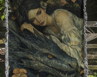 Castlecore Dragon Blanket Dragon Fairytale Nursery Decor William Morris Style Woven Throw Tapestry Botanical Library Decor For Fantasy