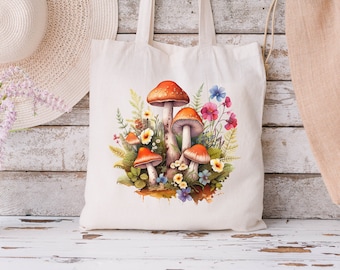 Pilz Tasche, Goblincore Tasche, Cottagecore Tasche, Canvas Tasche, ästhetische Tasche, Pilz Geschenk, süße Tasche, Fairycore, Natur Liebhaber Geschenk